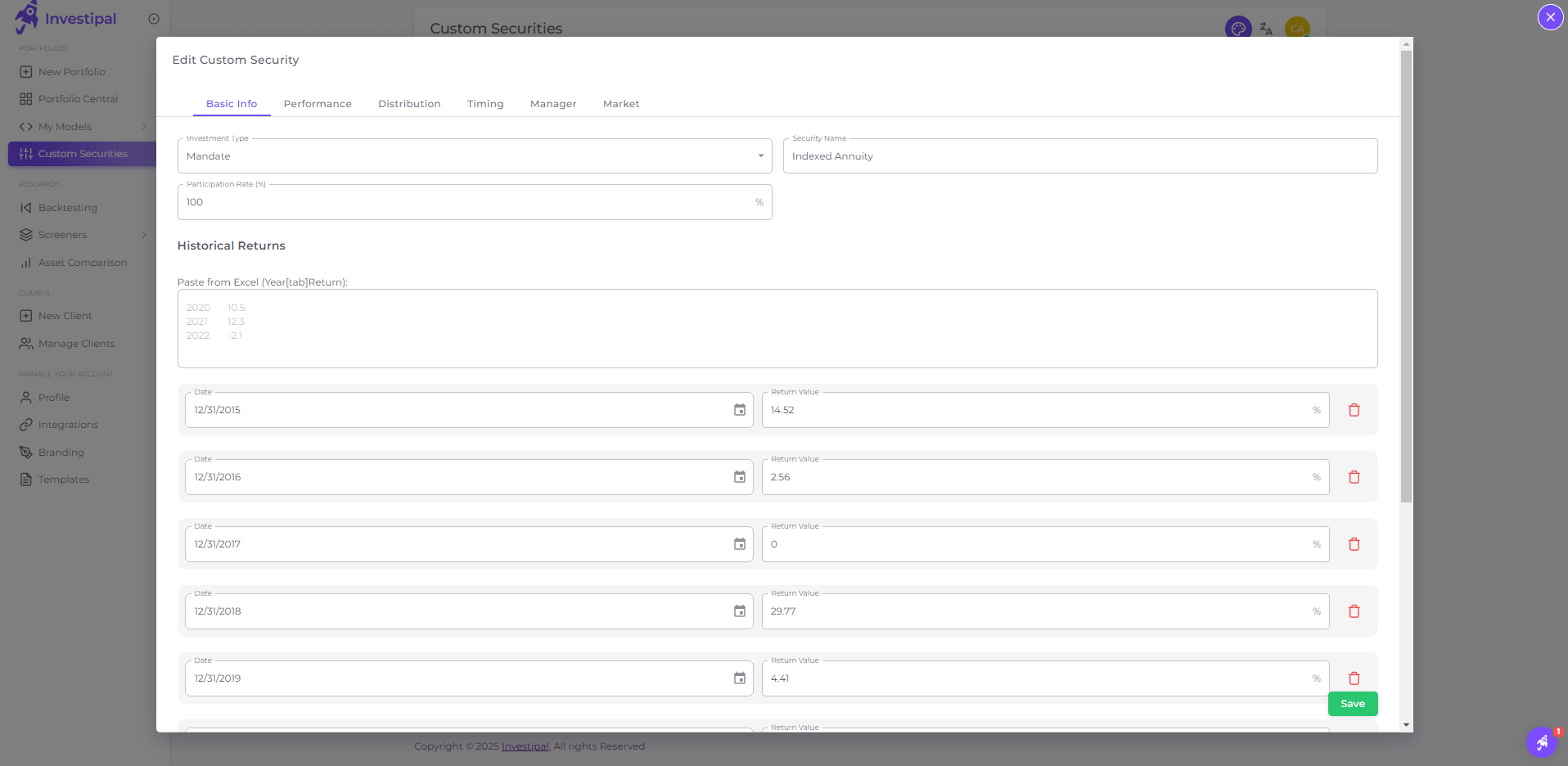 Custom Security Builder interface showcasing features like modeling, proposal generation, and data optimization tools