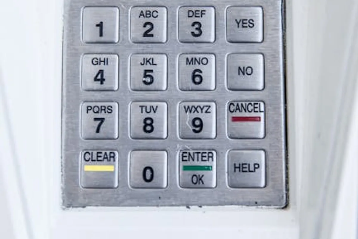 Detailed view of a secure electronic keypad with numbers and letters.