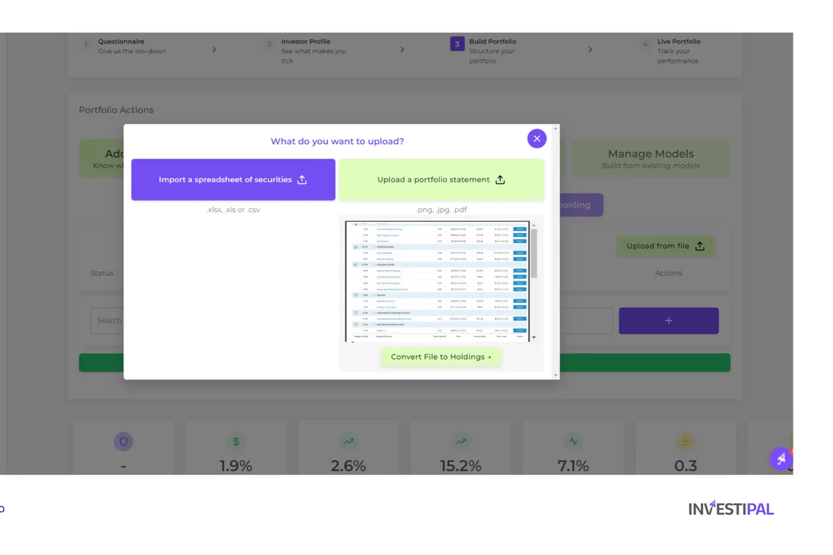 Uploading a brokerage statement PDF into Investipal for automated analysis