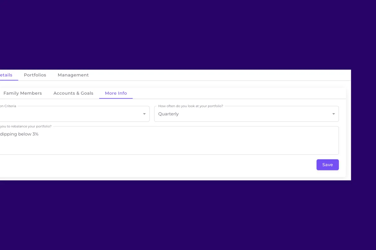 Adding account details for a client of a financial advisor