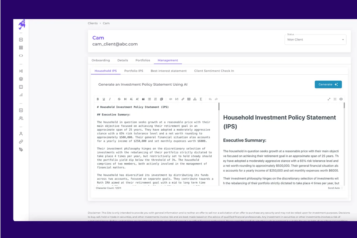 Automated investment policy statement generator using AI