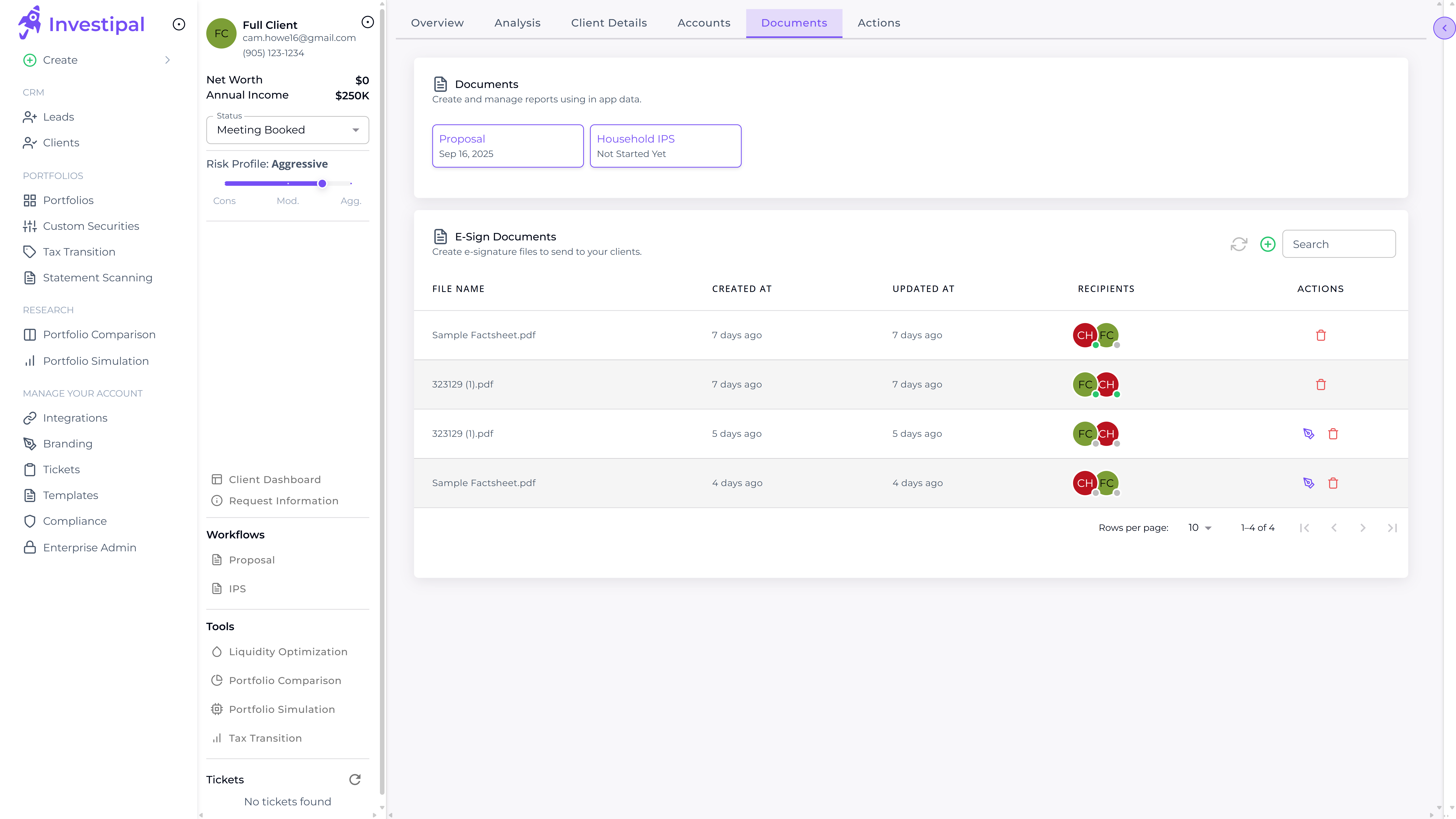 Document management dashboard showing e-signature workflow and onboarding status tracking