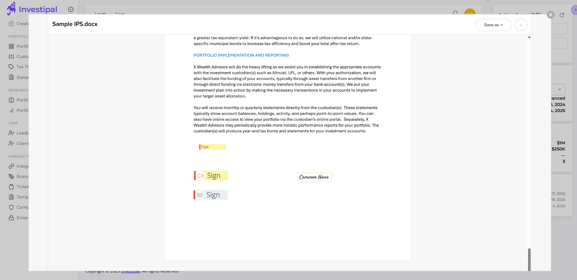 Investipal compliance automation screenshot