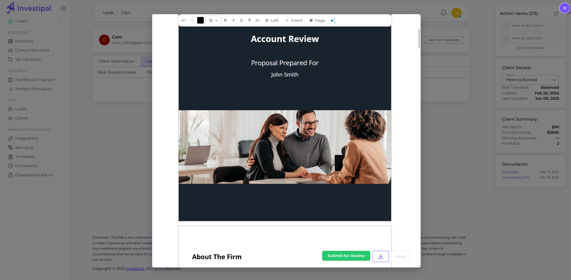 Investipal proposal sample screenshot