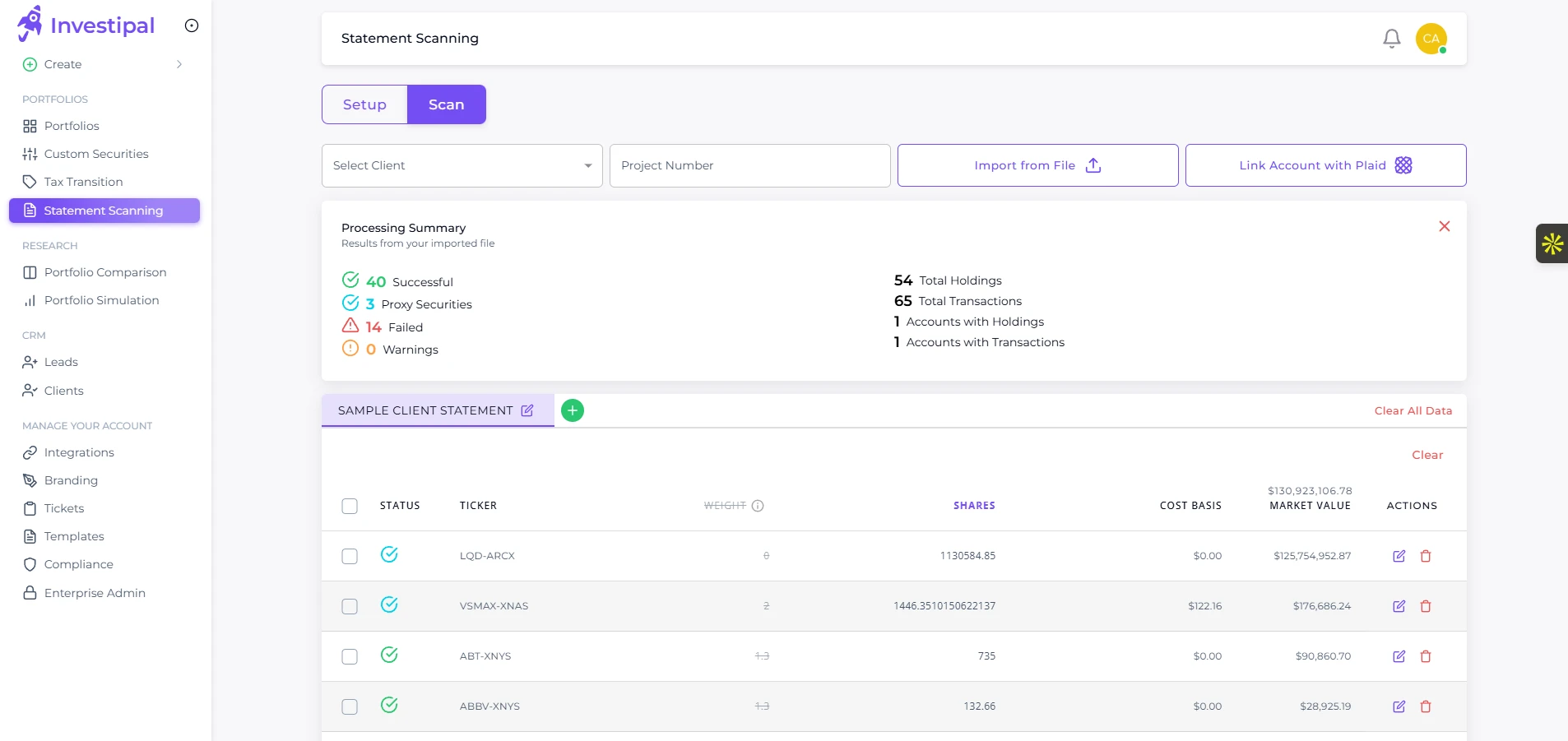 Investipal Statement Scanner - AI extracts holdings from any brokerage statement