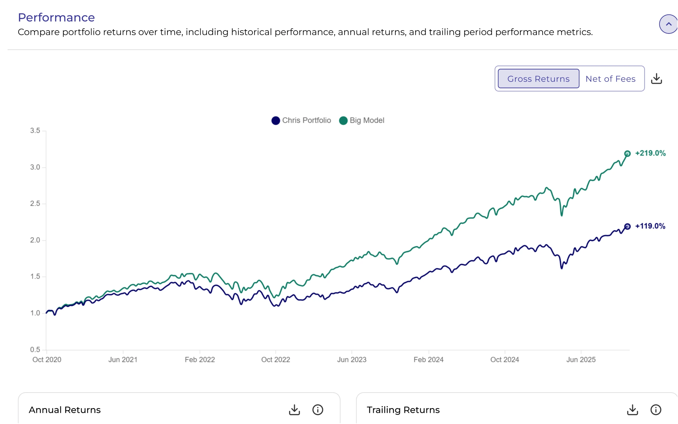 Complete portfolio analysis showing risk metrics and allocation breakdown